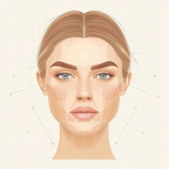 facial symmetry and beauty proportions diagram of woman face illustration. vector illustration