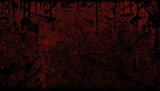 dark grunge halloween blood splatter background with dripping red texture and distressed canvas overlay for horror poster, web design, or branding element

