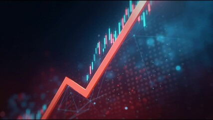 Aufkleber - Glowing Upward Trend in Stock Market Chart Dynamic Financial Data Visualization Showcasing Growth, Success, and Progress with Futuristic Blue and Red Gradient Background