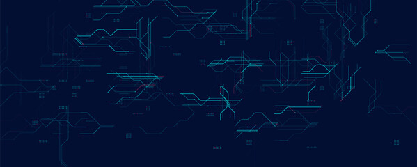 Aufkleber - Futuristic Circuit Technology Background. High-Tech Digital Grid With Abstract Lines, Microchip-Like Connections, Glowing Blue Light On Dark For Innovation And AI Concepts. Vector Illustration