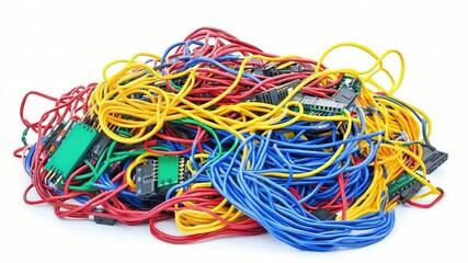 Poster - A collection of wires and cables arranged on a white surface