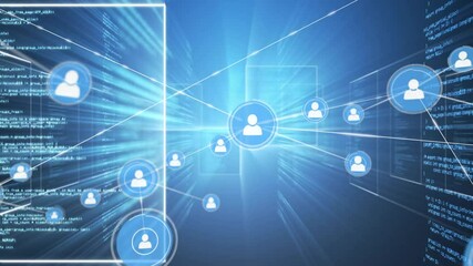 Fototapete - User icon emitting and firing lines toward panels while network expanding for digital connection