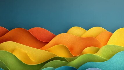 Poster - Colorful Paper Cutout Mountain Range Animation with Vibrant Rainbow Hues