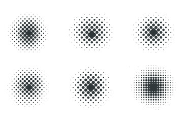 Poster - Set of four circular halftone patterns in grayscale
