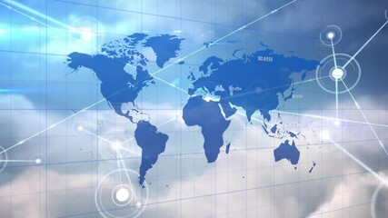 Poster - Upon starting digital world map firing data beams linking pulsing nodes showing network growth