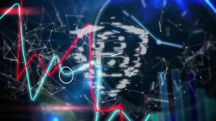 Aufkleber - Neon lines sweeping globe tracing waveforms, forming glitching shield locking to secure data graphs