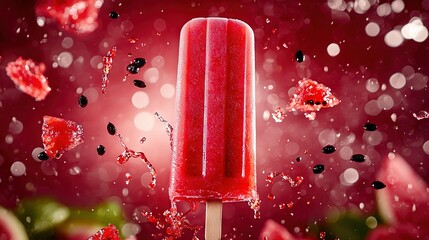 Poster -   A popped out popsicle, surrounded by juicy watermelon chunks and a few blackberries