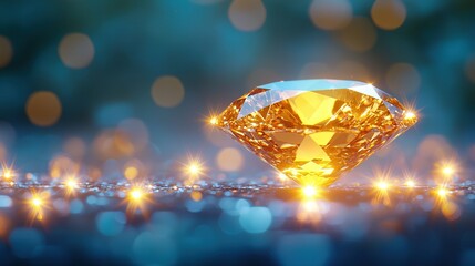 Poster -  A golden diamond glistening amidst a sea of blue and green, surrounded by a hazy aura of light