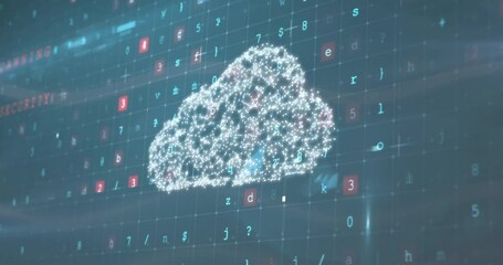 Poster - Background waveforms pulsing sparking particle cloud forming while grid scrolling flagging malware