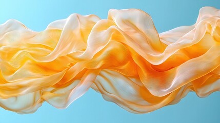 Poster -   A close-up shot of yellow and white fabric against a blue backdrop, with a soft blue sky in the distance