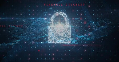 Poster - Hand tapping binary stream launching gold spark forming data cloud shaping padlock shield securing