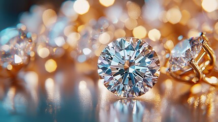Poster -   A collection of diamond rings arranged on a table with other diamond rings nearby