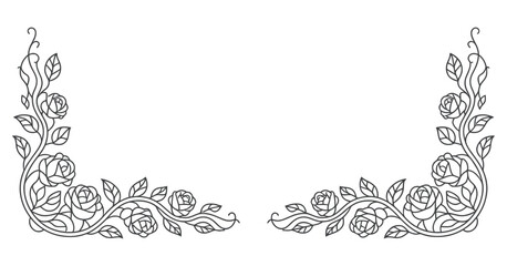 Poster - Ornate Rose Corner Decor in a Monoline Style