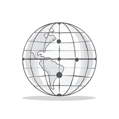 Poster - Stylized globe drawing showing Americas continent for global connectivity or location concepts on black backdrop