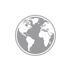 Poster - Simple World Globe Illustration Earth Map Icon Gray and White Earth Flat Design Planet Symbol Global World Wide Web