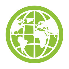 Poster - Stylized Globe Icon in Green Circle on Black Background Emphasizing Worldwide Connection and Geography