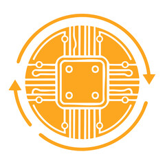 Aufkleber - Central processing unit illustration with circular arrows indicating rotation or recycle process digital concept, microprocessor tech design