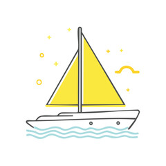 Poster - Sailboat on the sea at night with stars illustration nautical adventure sailing concept under a starlit sky in summer with waves
