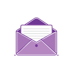 Poster - Open envelope with letter inside simple flat illustration isolated on black communication design concept for email newsletters and business correspondence