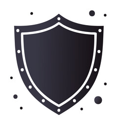 Poster - Illustrated Shield Emblem Dark Purple with White Outline and Studs on Black Background with Random Spheres