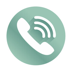 Poster - telephone receiver icon with sound wave signals on circle button for communication application or cu