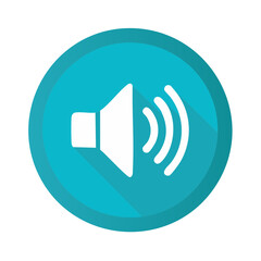 Poster - Audio volume icon in blue circle shows sound frequency symbol for design projects related to sound and media applications