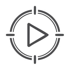 Poster - Play Button Icon in Crosshairs Target Visual for Targeting Video Media and Marketing Campaigns on Black Backdrop