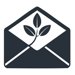Aufkleber - Opened envelope with sprig of leaves for growth message, mail service or organic announcement concept