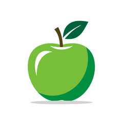Poster - Illustration of a Green Apple with Stem and Leaf on a Black Background