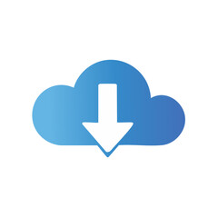 Poster - Blue Cloud with White Arrow Symbolizing Downloading on a Black Background Indicating Data Transfer