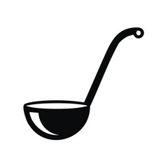 Poster - Stylized Black and White Ladle Illustration with Minimalist Design on a Black Background