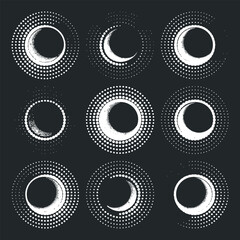 Poster - Set of nine circular moon shapes with halftone dots