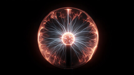 Poster - A plasma ball emitting bright light with filaments on a black background in a studio shot