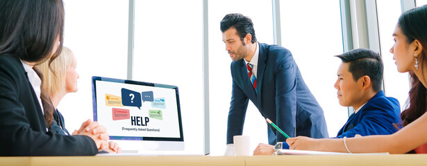 Poster - Help screen on the website provide answer to FAQ frequently asked question snugly with knowledge information and solution by customer support