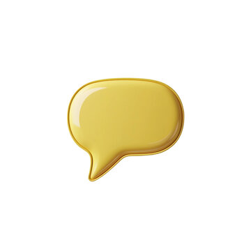 Shiny 3D Rendered Yellow Speech Bubble Against a Black Backdrop Symbolizing Communication Dialogue and Modern Digital Interaction Depicting a Virtual Chat Icon