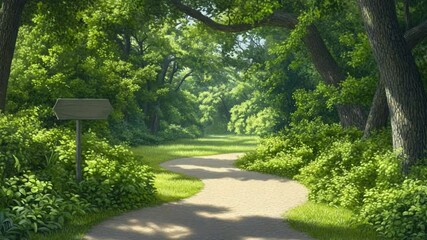 Aufkleber - Winding Path Through Lush Forest: A serene journey along a winding path, embraced by the emerald embrace of towering trees and vibrant foliage, invites exploration.