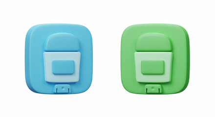 Poster - Two squarish icons one blue and one green depicting a container with a lid and a compartment