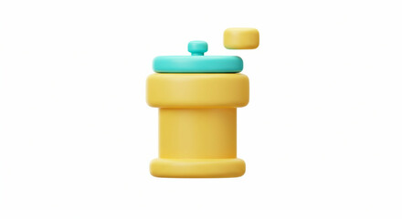 Poster - Yellow cylinder with turquoise top and button floating cube