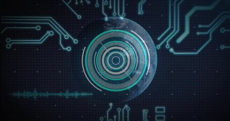 Aufkleber - Animation opening grid, earth HUD rings rotating scanning data, waveform pulsing, code scrolling