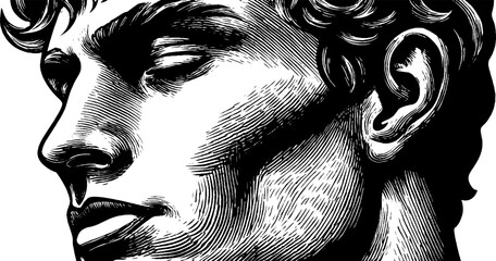 Poster - Profile shadow of a face in black and white illustration for artistic design