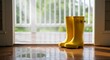 © Marina - Yellow rain boots standing on wooden floor by open door with sunlight