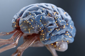 Fototapete - Digital brain with circuit and AI cocept
