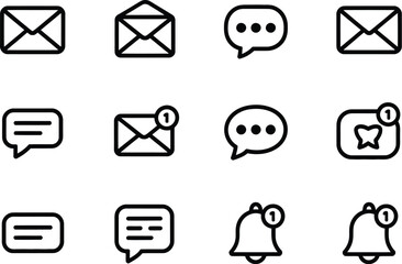 Leinwandbilder - Twelve black outline icons of messages notifications and a butterfly icon