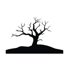 Wall Mural - Silhouette of a dry tree with roots, branches, and leaves, a vector illustration for all seasons