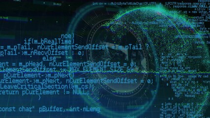 Aufkleber - After C++ code scrolling in, particle globe rotating CCW, HUD rings pulsing for visualization