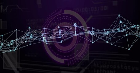 Poster - After HUD appearing, blue node network flexing in wave and translating right for data visualization
