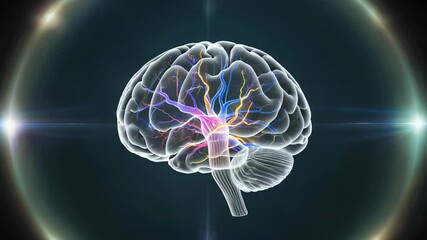 Poster - Neurons firing in a colorful display demonstrate brain activity and neural connections. Dark background enhances visual appeal. Concept of neuroscience, education, mental health