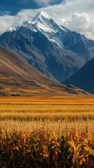 Poster - A scenic view of a field with a mountain in the background, perfect for outdoor or nature-themed projects