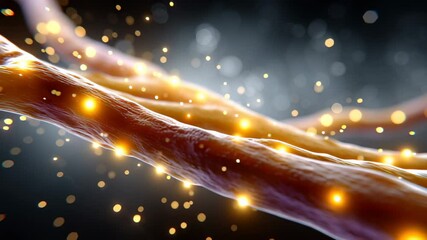 Poster - Nerve fibers transmit electrical signals through a brilliant display of lights. Dark background creates depth and intrigue, showcasing biological systems