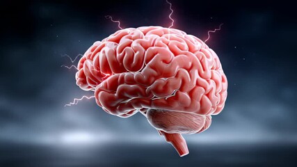 Poster - Human brain pulsating with energy, vibrant connections illustrated through electric sparks